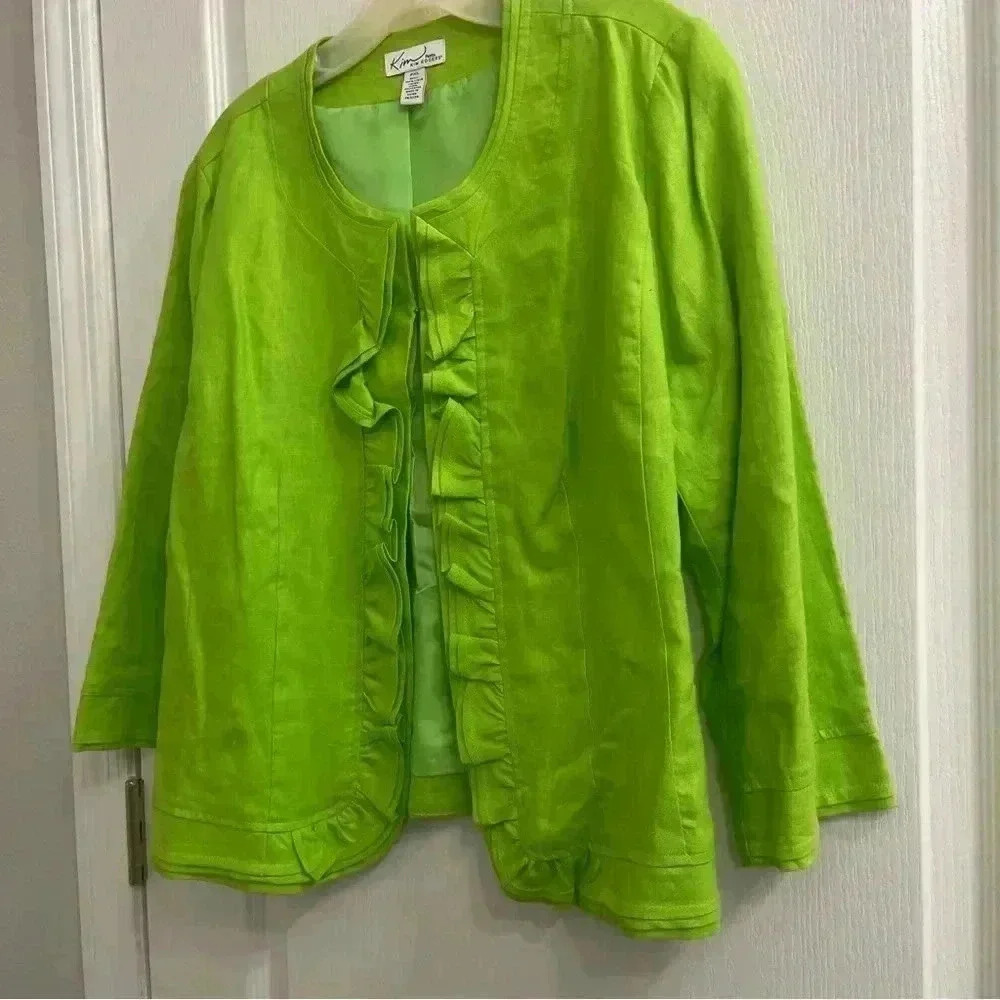 Green Ruffled 3/4 Sleeve Jacket by Kim Roger’s - Picture 3 of 9